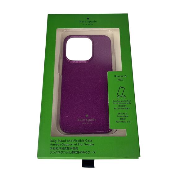 Kate Spade Dark Raspberry Glitter iPhone 15 Pro Case